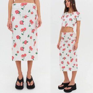 New! For Love And Lemons White Wilma Midi Skirt Size Large